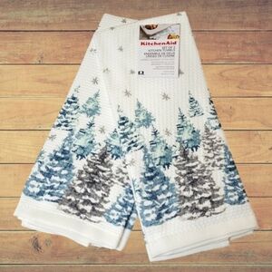 KitchenAid Snowy Winter Green Trees Kitchen Towels - NWT